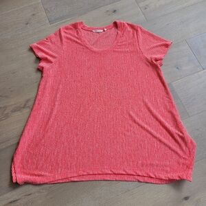 Soft Surroundings Shirt Women's sz 3X Semi Sheer Red Striped Short Sleeve Shirt